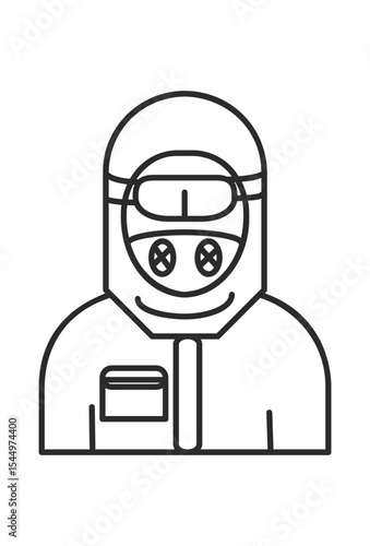 Icon of a person wearing full protective gear, symbolizing safety.
Outline of individual in hazmat suit, showing personal protection.

