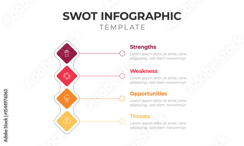 SWOT Analysis Infographic Template with Four Colorful Segments Around Circle – Strategic Planning Diagram
