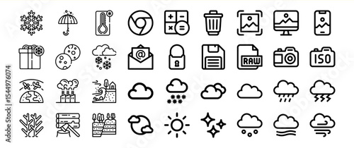 Black Line Icon Bundle Weather Photography Nature Symbols Collection