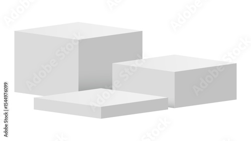 Three White Square Product Display Podiums - Transparent Background
