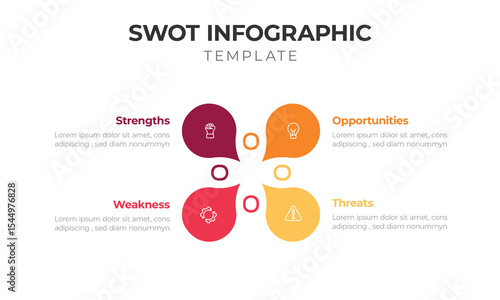 SWOT Analysis Infographic Template with Four Colorful Segments Around Circle – Strategic Planning Diagram