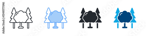 Forest Icon Set Multiple Style. Design In Outline, Blue, Glyph, Dual Tone