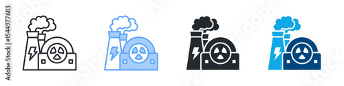 Nuclear Power Icon Set Multiple Style. Design In Outline, Blue, Glyph, Dual Tone