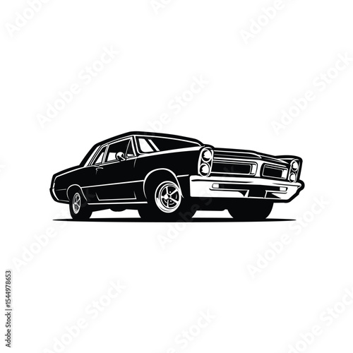 Classic american muscle car vector icon monochrome isolated