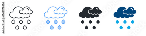 Rain Water Icon Set Multiple Style. Design In Outline, Blue, Glyph, Dual Tone
