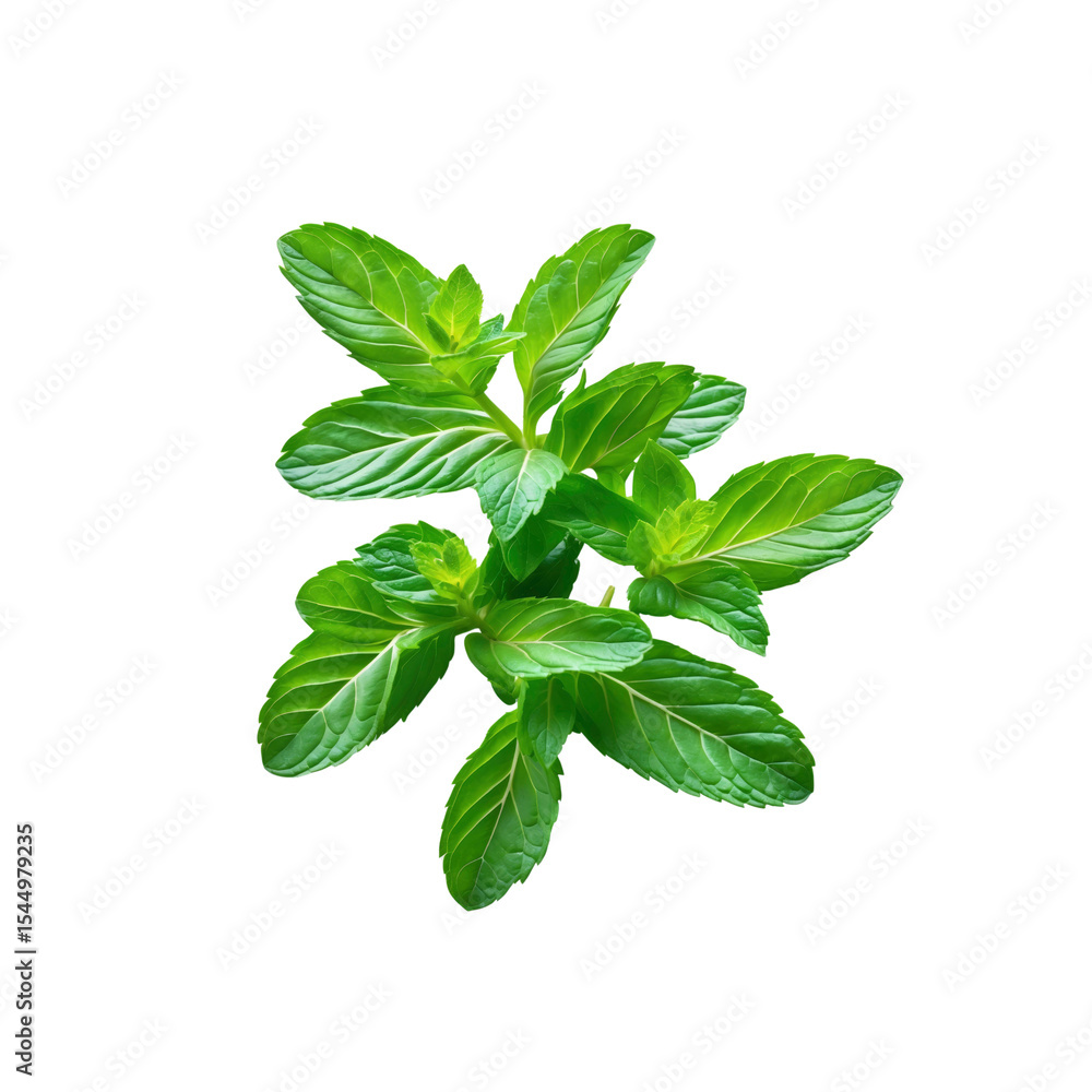 Fresh Sprig of Green Mint Leaves Isolated on Transparent Background Fresh Sprig of Green Mint Leaves Isolated on Transparent Background