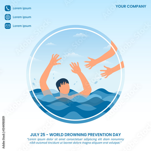 World Drowning Prevention Day design with helping drowning person