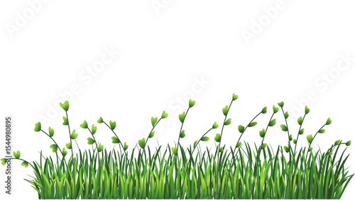 Transparent background lush green grass with new shoots, ideal for spring and nature designs.
