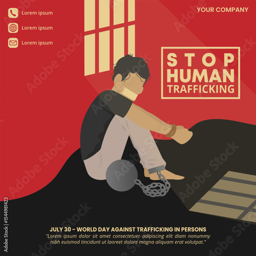 World Day against Trafficking in Persons with a handcuffed person in a cell