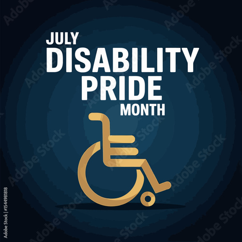 Golden Wheelchair Symbol for July Disability Pride Month on Dark Blue Background