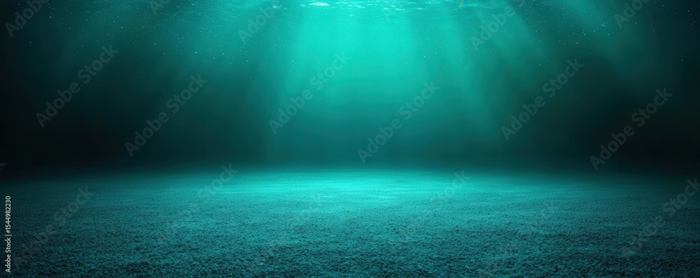 Fototapeta premium Underwater scene with sunlight rays penetrating deep blue water, illuminating the ocean floor covered with small pebbles.