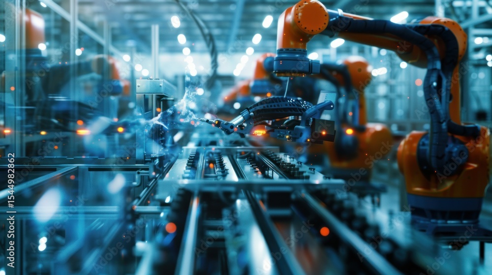 Factory automation and robotic arms abstract stock photo --ar 16:9 --raw --v 6 Job ID: 5641a51a-0e4b-4fde-9777-2c2045ae7e2d Factory automation and robotic arms abstract stock photo --ar 16:9 --raw --v 6 Job ID: 5641a51a-0e4b-4fde-9777-2c2045ae7e2d