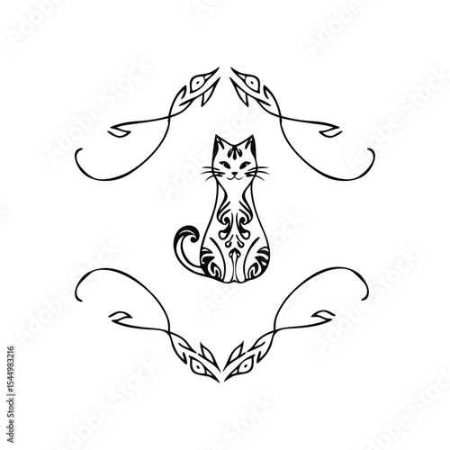 art nouveau style decorative cat vector for international cat day.
