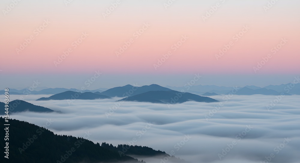 Serene Sunrise Mountains Emerging from a Sea of Clouds Serene Sunrise Mountains Emerging from a Sea of Clouds