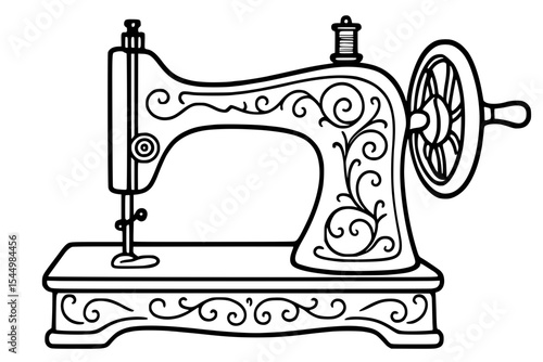 Vector Illustration of a Vintage Ornate Hand Crank Sewing Machine
