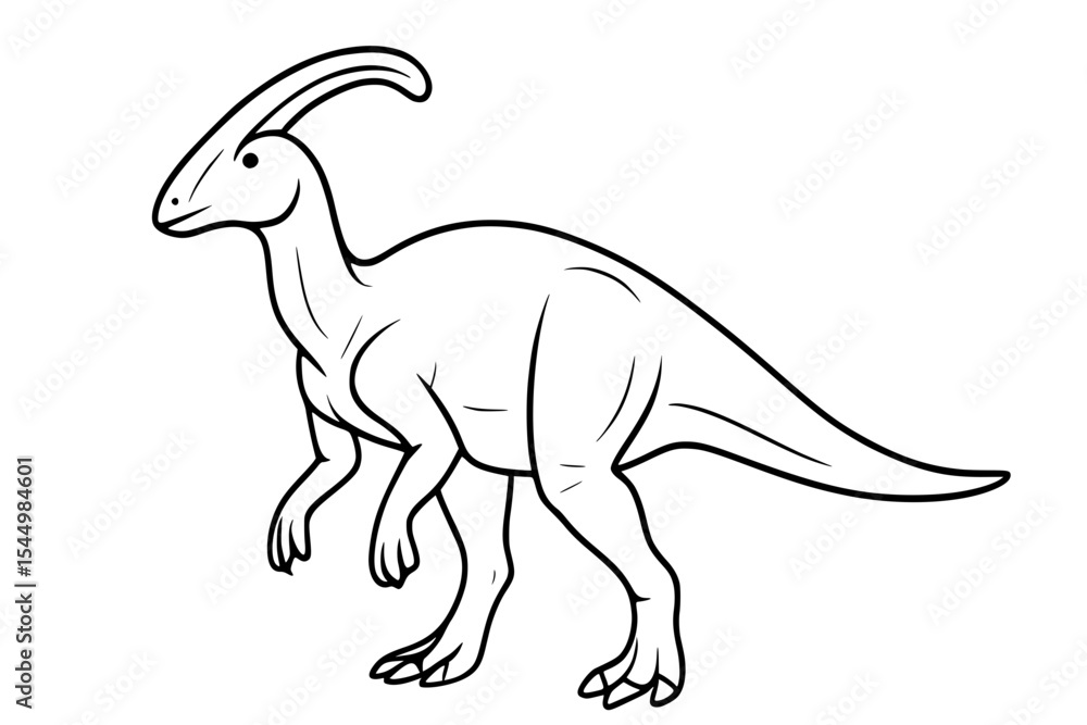 Obraz premium Parasaurolophus Dinosaur Line Art – Prehistoric Herbivore Vector Illustration