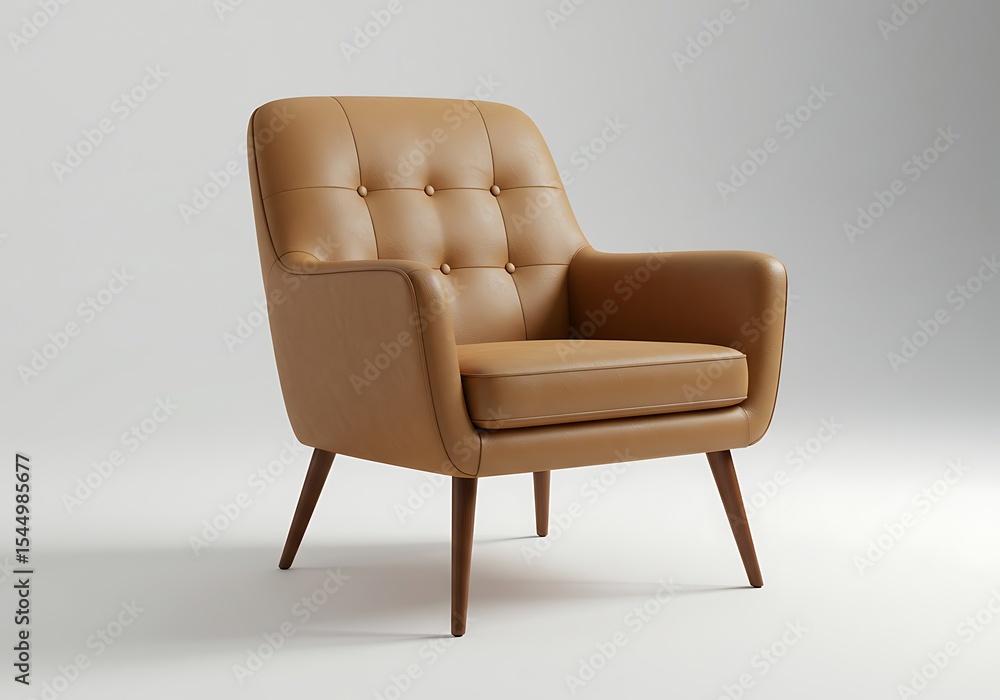 Tan leather armchair with button tufting on a white background Tan leather armchair with button tufting on a white background