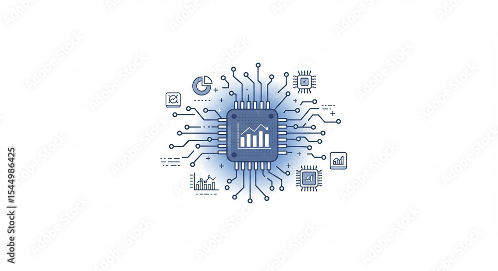 Fototapeta premium Abstract Microchip Circuit Board with Data Processing Graph