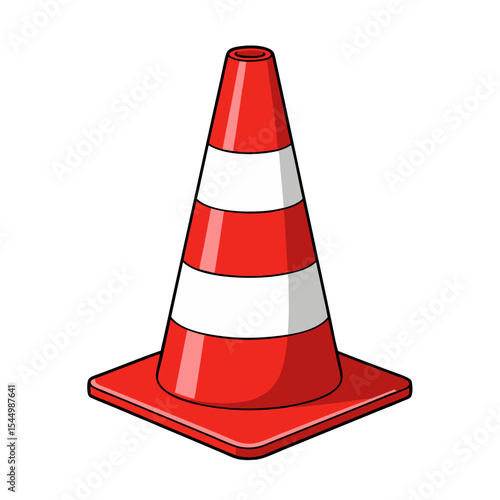 Traffic cone in bright red and white colors for road safety  , on a transparent background