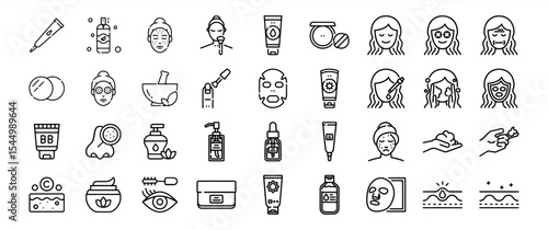 Skincare Routine Icons Black Line Art Collection of Facial Treatments
