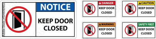 Keep Door Closed Sign logo, badge, icon, sticker, label, emblem, stamp, symbol, black, line, flat vector, isolated illustration.