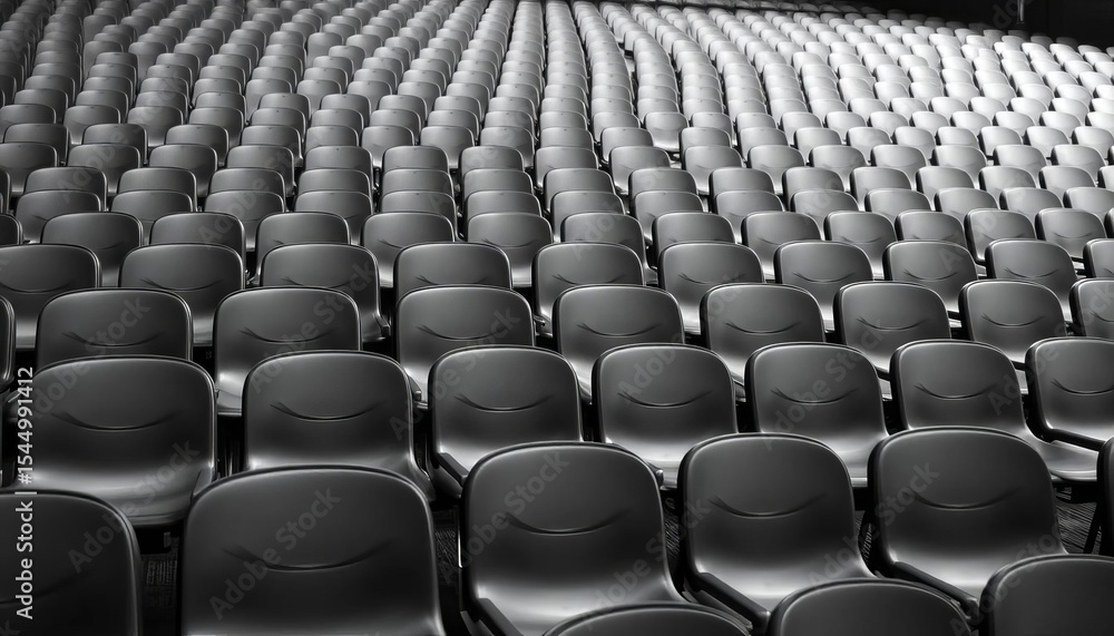 Naklejka premium Rows of empty chairs in monochrome, various styles and sizes, rows, lines