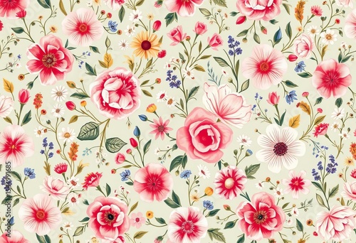 Wallpaper Mural Rustic Provence floral pattern, soft colors, whimsical design ideal for fabric, quilting, and home decor, whimsical, botanical Torontodigital.ca