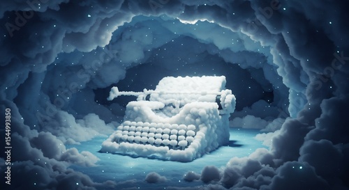 Glowing Typewriter in a Night Sky Cloud Cave