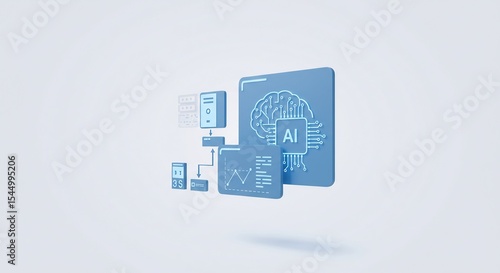 Isometric Illustration of AI Technology and Data Processing