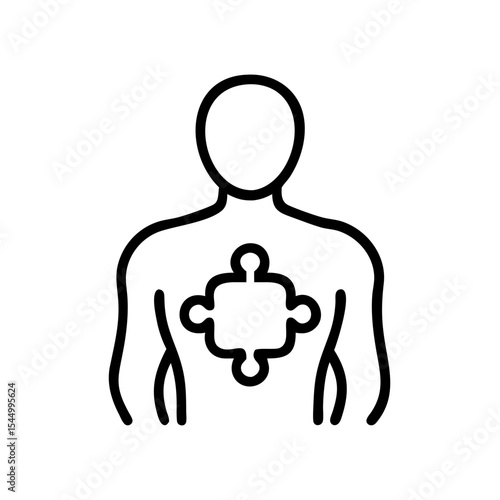 An abstract outline of a person with a jigsaw puzzle piece in the chest, symbolizing completeness