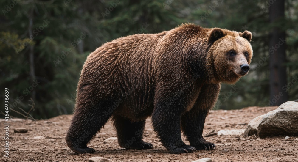 Obraz premium Majestic brown bear standing tall in its natural habitat watching intently