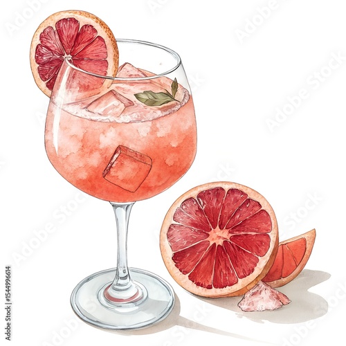 Pink Grapefruit Cocktail Illustration