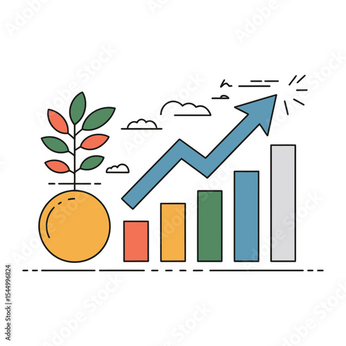 A minimalist business growth illustration with a white background