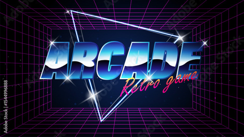 Arcade retro gamepixel art .8 bit game. for game assets in vector illustrations.Retro Futurism Sci-Fi Background. glowing neon grid.and stars from vintage arcade comp	