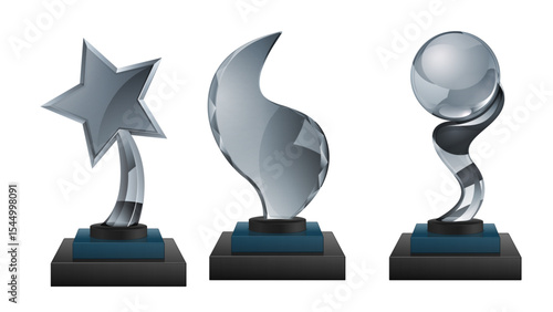 Set of Two Elegant Glass Diamond Trophies on Black Bases, Ideal for Awards, Recognition, and Corporate Achievements

