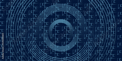 Blue abstract background with glowing circles. Swirl circular lines pattern. Geometric spiral. Twirl element. Modern graphic design. Futuristic technology concept. Vector illustration