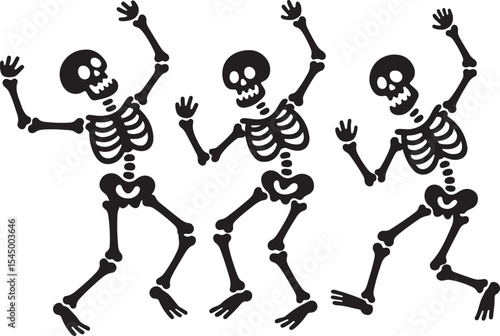 Dancing skeleton silhouette set, skeleton silhouette set, Skeletons dancing with different positions style design set vector, funny Halloween characters perfect for themed party posters vector set  