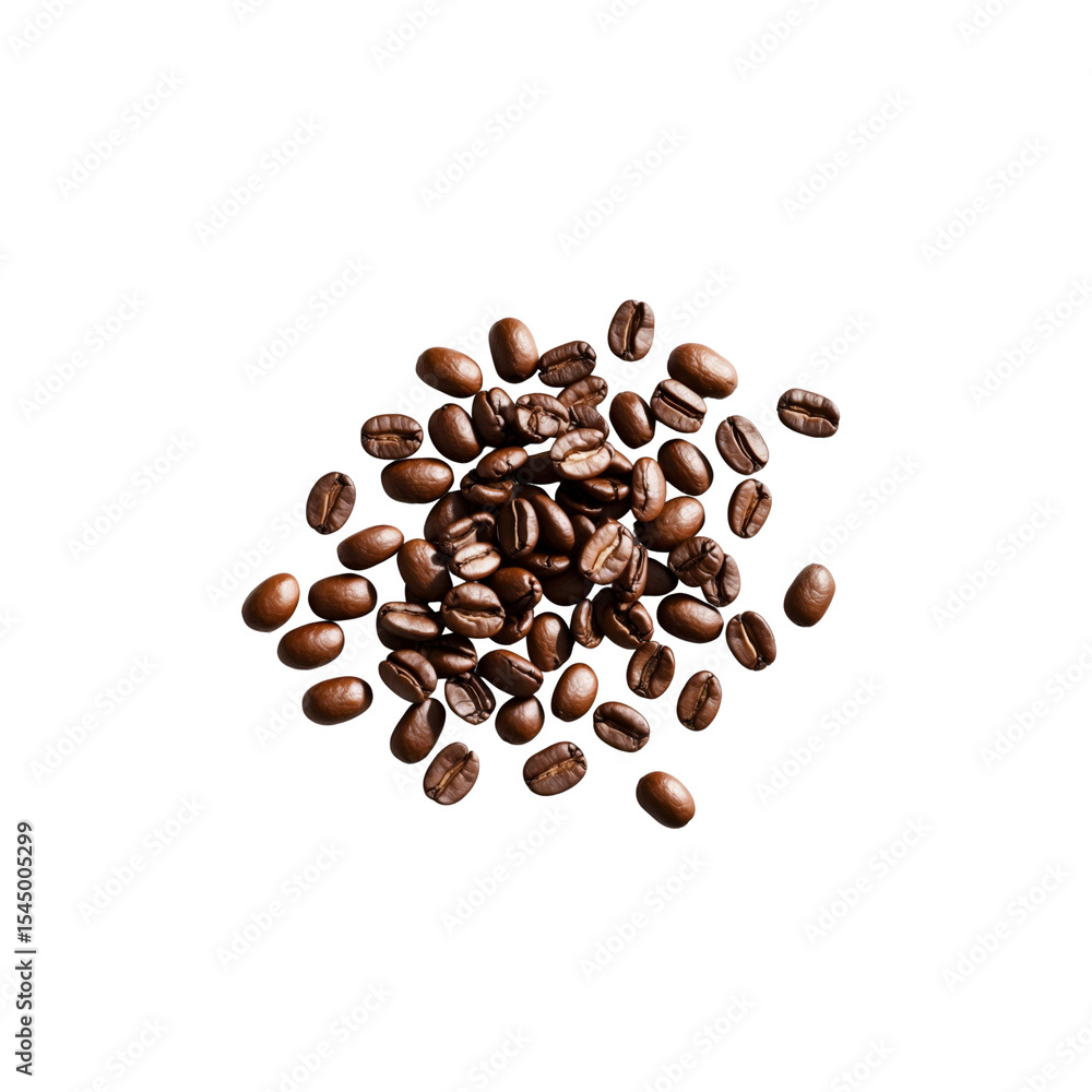 Obraz premium Roasted Coffee Beans Scattered on Transparent Background