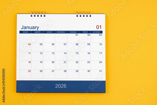 Wallpaper Mural January 2026 desk calendar on the yellow table, planning for business meeting or planning concept. Torontodigital.ca