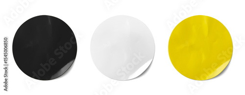 Black, white and yellow  stickers isolated on white background
