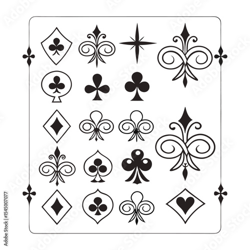 Collection of elegant playing card suits and flourishes