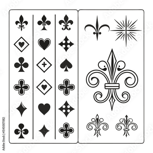 Collection of fleur de lis and playing card suits designs