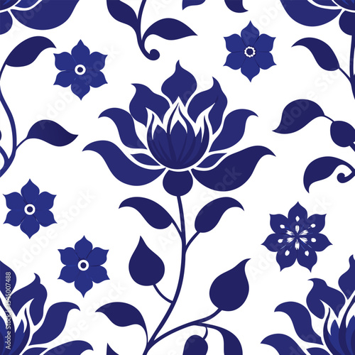 Seamless blue and white floral pattern design