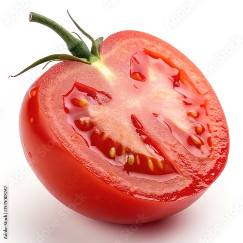 Wallpaper Mural Juicy red tomato sliced in half showing seeds and pulp, photographed in sharp detail on a white background. Torontodigital.ca