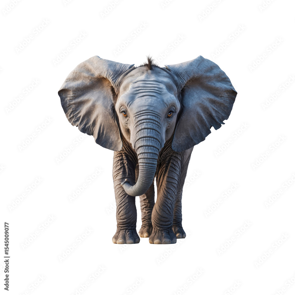 Fototapeta premium Majestic Young African Elephant Facing Forward on Transparent Background