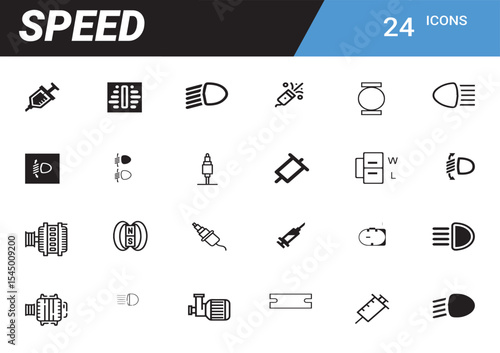 Speedometer Icon Set: A comprehensive collection of 24 meticulously crafted speedometer icons, perfect for automotive dashboards, speed indicator apps, and other vehicle-related designs.