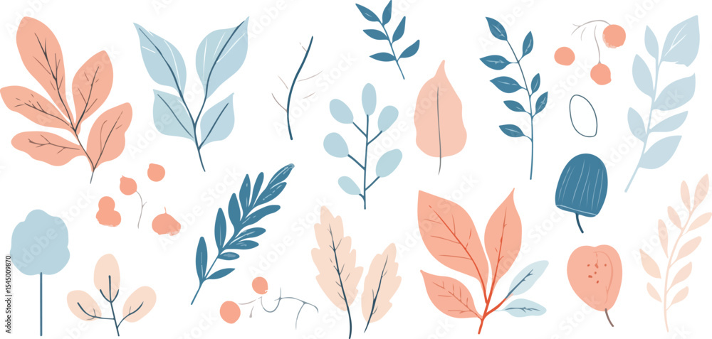 Hand Drawn Botanical Set with Leaves Berries and Fruit in Pastel Colors Isolated on White Background Perfect for Autumn or Spring Designs and Creative Projects Hand Drawn Botanical Set with Leaves Berries and Fruit in Pastel Colors Isolated on White Background Perfect for Autumn or Spring Designs and Creative Projects