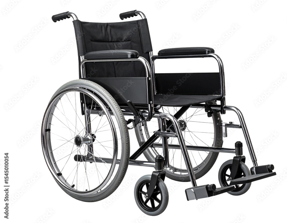 Fototapeta premium “Standard Manual Wheelchair Side View, Transparent PNG”.
