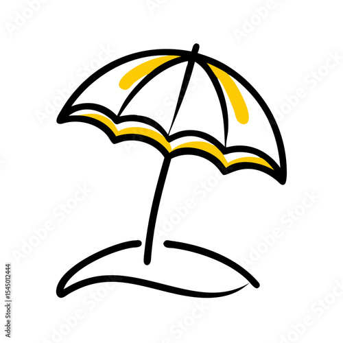 Beach umbrella icon with yellow stripe on white