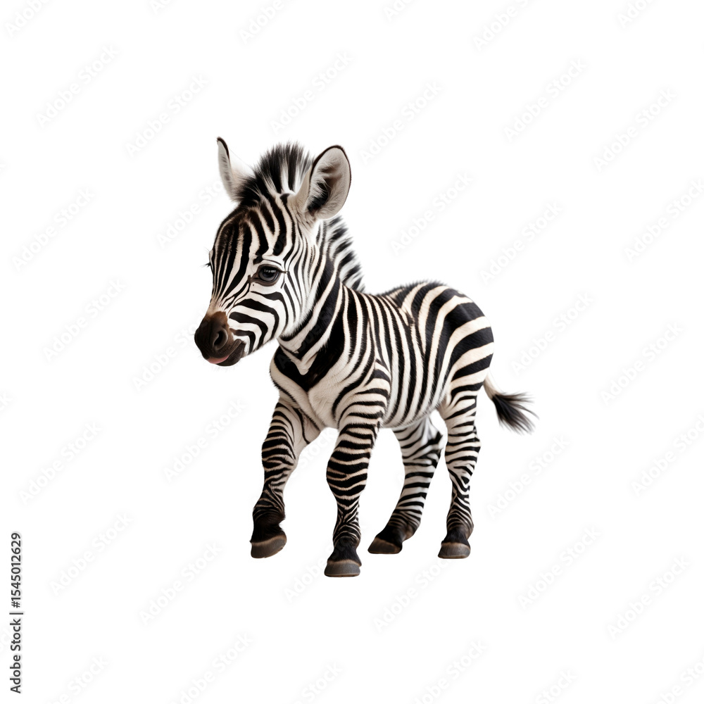 Fototapeta premium Adorable Baby Zebra Foal Standing on Transparent Background